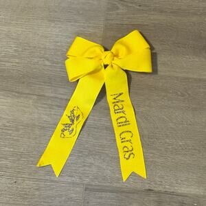 Yellow Mardi Gras Hair Bow Snap Clip Large Ribbon Barrette Party Accessory